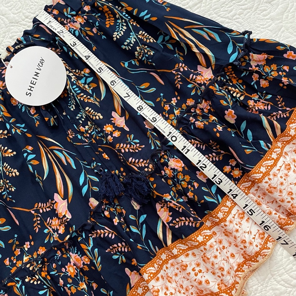 NWT SHEIN Skirt Women’s VCAY Boho Flowy Floral Ruffle Hem Size M (US 6) - Picture 8 of 12